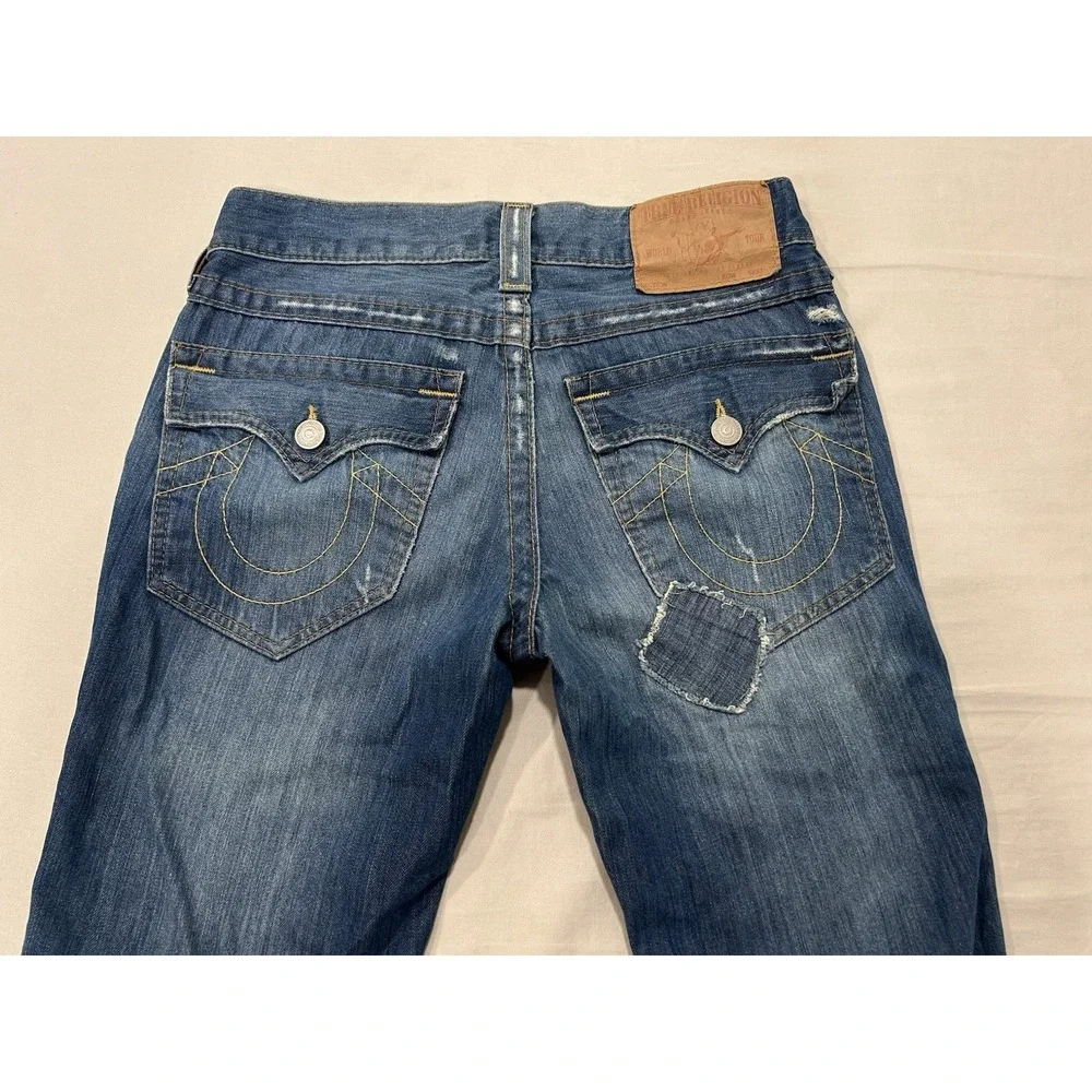 True Religion Billy Patchwork Distressed Jeans Mens 30 x31 Made in USA Blue Med